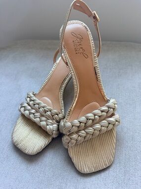 Jewel Badgley Mischka Women's Sharon Sandals Kitten Heels Braided Size 7 Gold